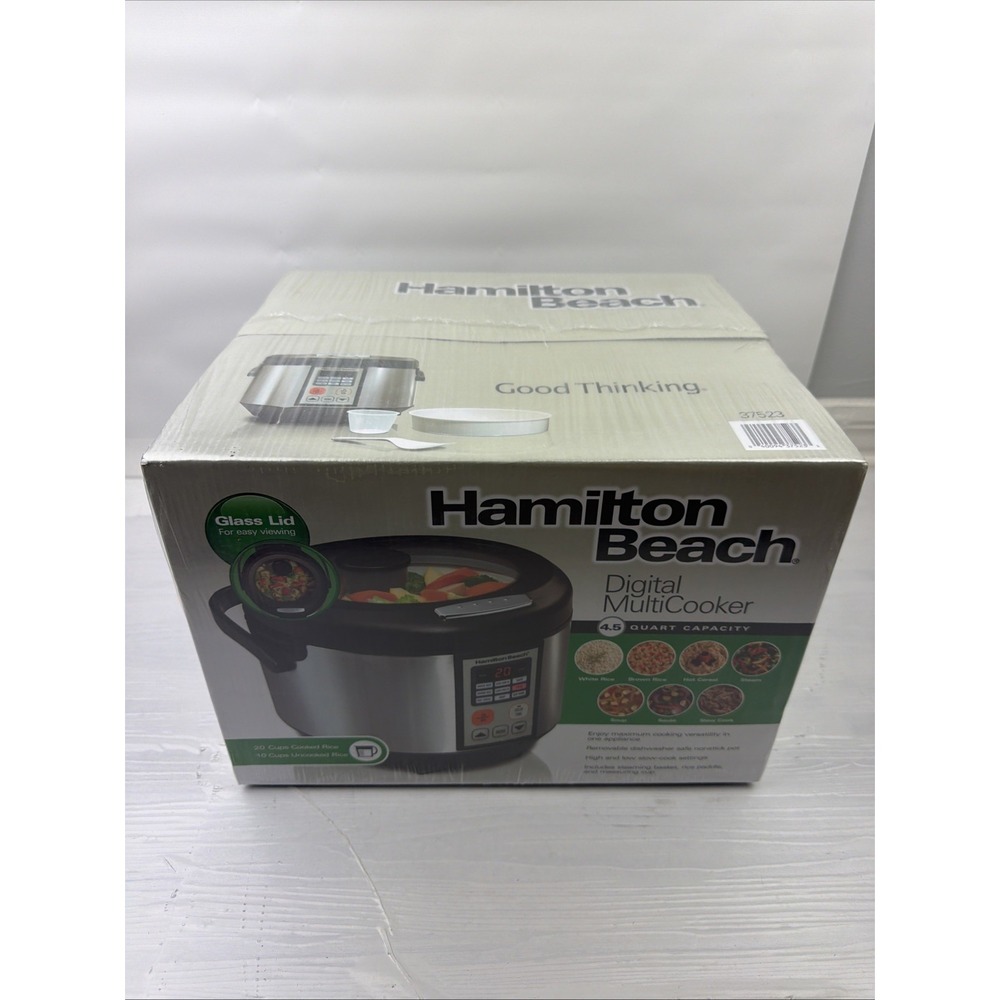 Hamilton Beach 37523 Rice Cooker & Steamer 20 Cups Rice Silver Black w/ Basket